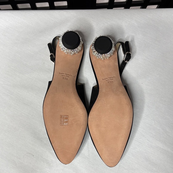 🖤NWOT! Kate Spade Black Size 7.5 Ruby Sling Shoes Bedazzled 1" Round Heel!🖤 - Picture 8 of 14
